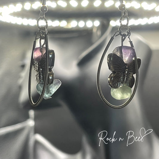 Butterfly Guitar String Earrings with Flourite Crystal Accents