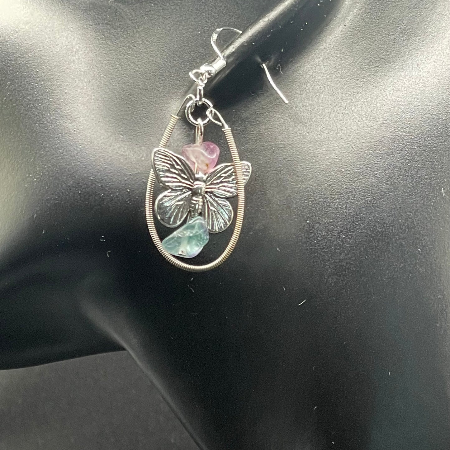 Butterfly Guitar String Earrings with Flourite Crystal Accents