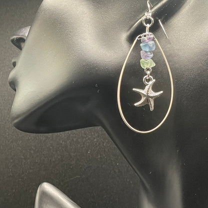 Starfish Guitar String Earrings with Fluorite Crystal Accents