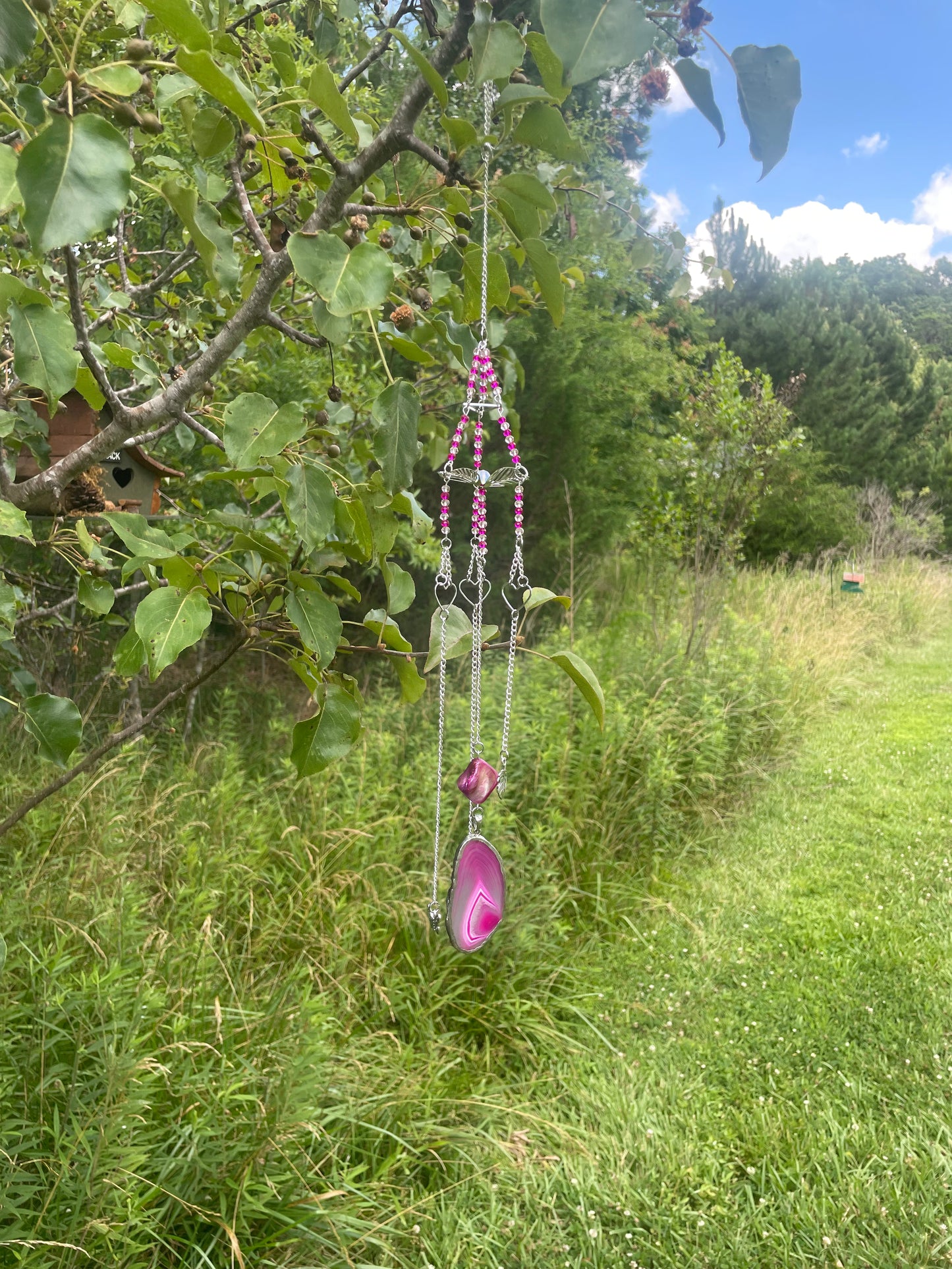 I. "Pink Paradise” - Pink Agate, Pink Seashell Wind Chime Sun Catcher