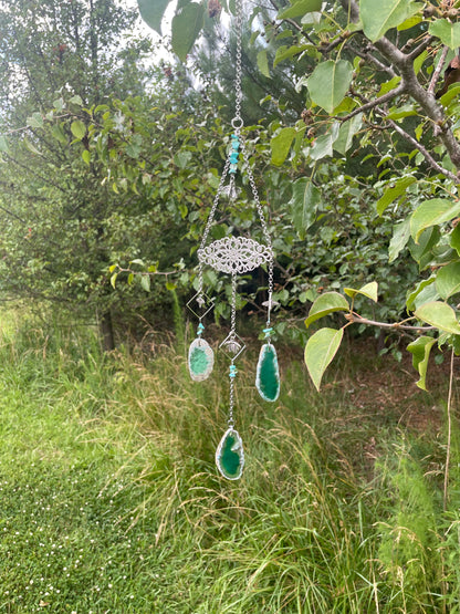 D. “Emerald Shores” - Turquoise and Green Agate Slice Sun Catcher