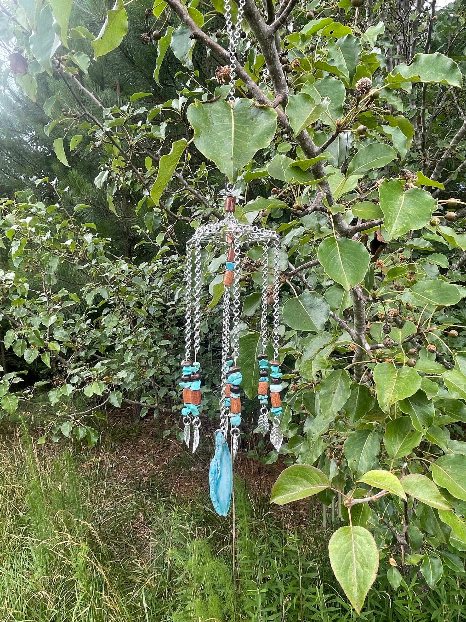 C. “Tranquil Waves” - Turquoise and Blue Agate Wind Chime Sun Catcher